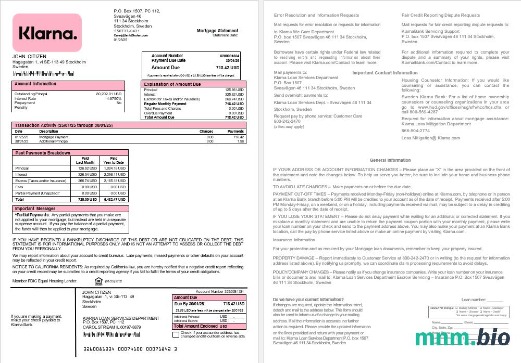 Szwecja Klarna Bank wyciąg z kredytu hipotecznego w formatach Word i PDF